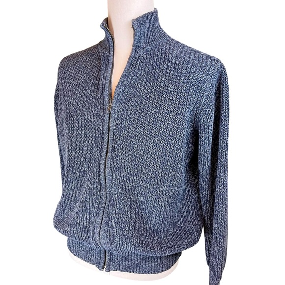 LL BEAN Blue Full Zip Sweater Cardigan Sz M Men's Jacket Marled Cotton  Casual - Picture 3 of 14